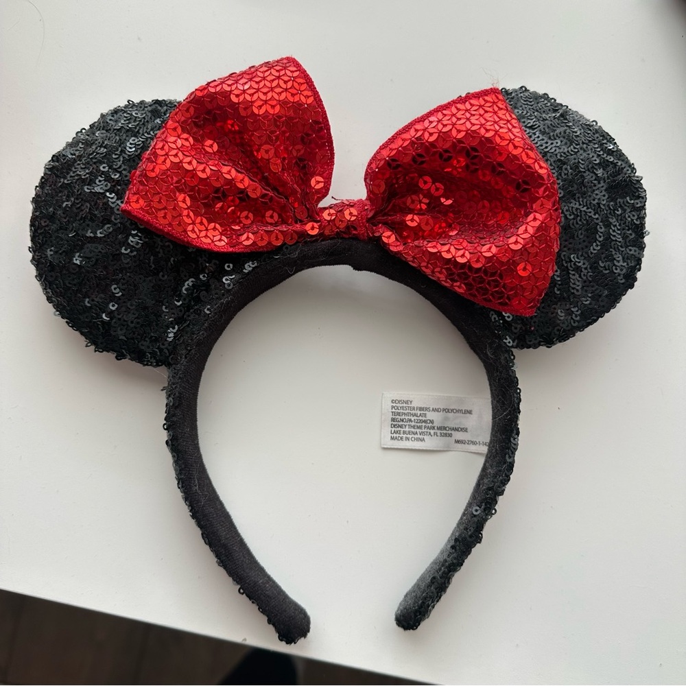 Sequin Disney Mouse Ears Headband - Red and Black